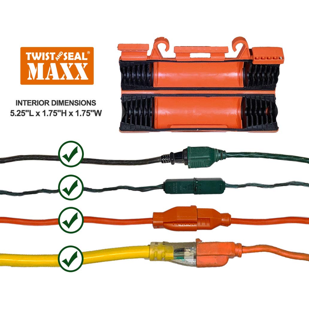 Twist And Seal Maxx (2 Pack) - Heavy Duty Outdoor Extension Cord Plug Head Protector Safety Cover Connector And Weatherproof Ele