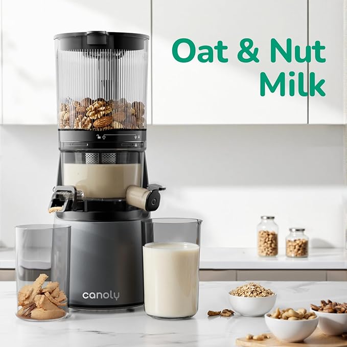 Canoly C16 Cold Press Juicer, with a 6" Wide Chute & Self-Precut, 3-in-1 Strainers (Juice & Sorbet & Nut Milk), BPA-Free Construction, Powered by a AC Brushless Motor (Space Gray)