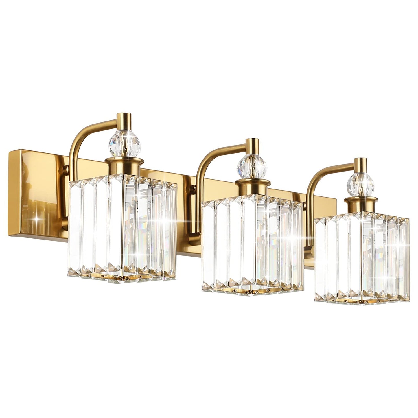 Ralbay 3-Light Gold Crystal Bathroom Vanity Lights, 24 Modern Metal Fixture, Model 8606