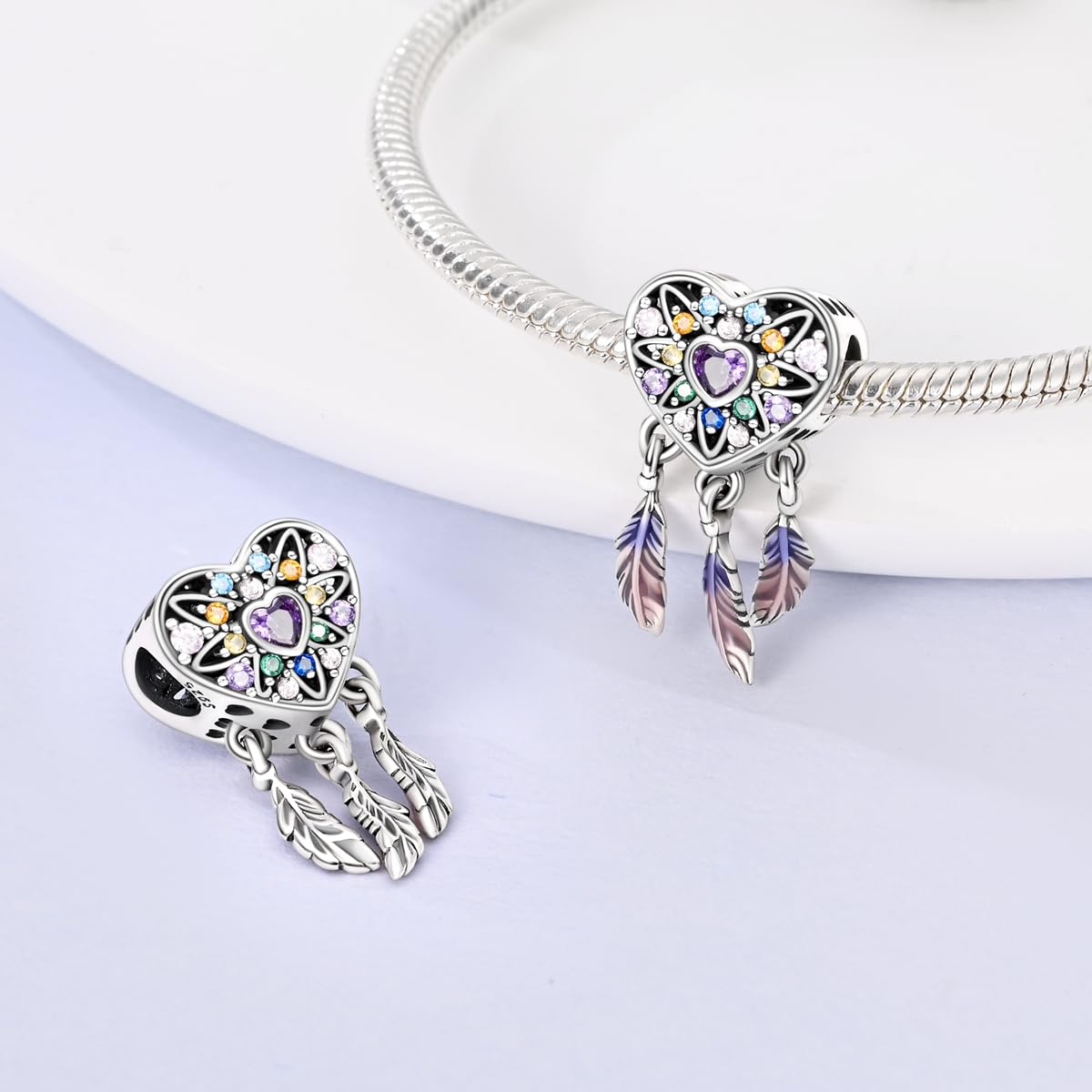 Parmuz 925 Sterling Silver Charm for Bracelet Necklace Dream catcher Feathers Tassel lucky Chameleon cat dangle charm Beads Birt