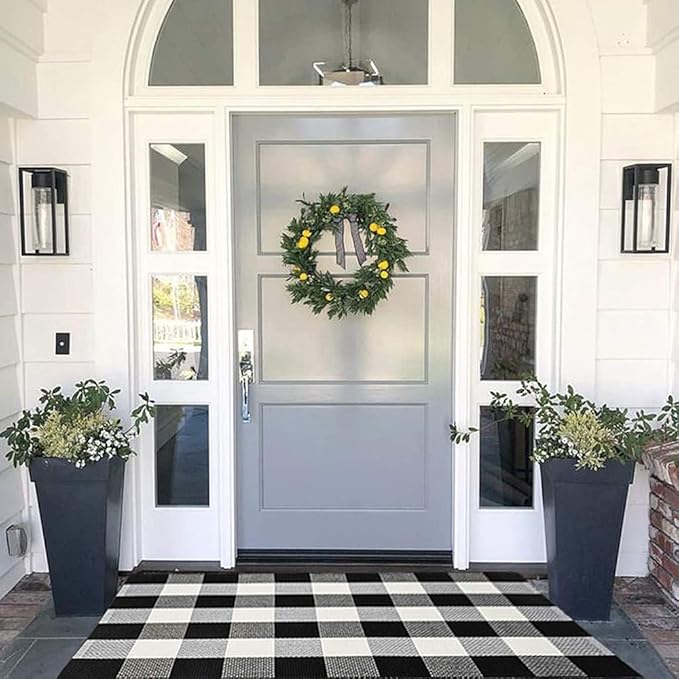 MUBIN Cotton Buffalo Plaid Rug 27.5 x 43 Inches Black and White Check Rugs Hand-Woven Indoor or Outdoor Rugs for Layered D...