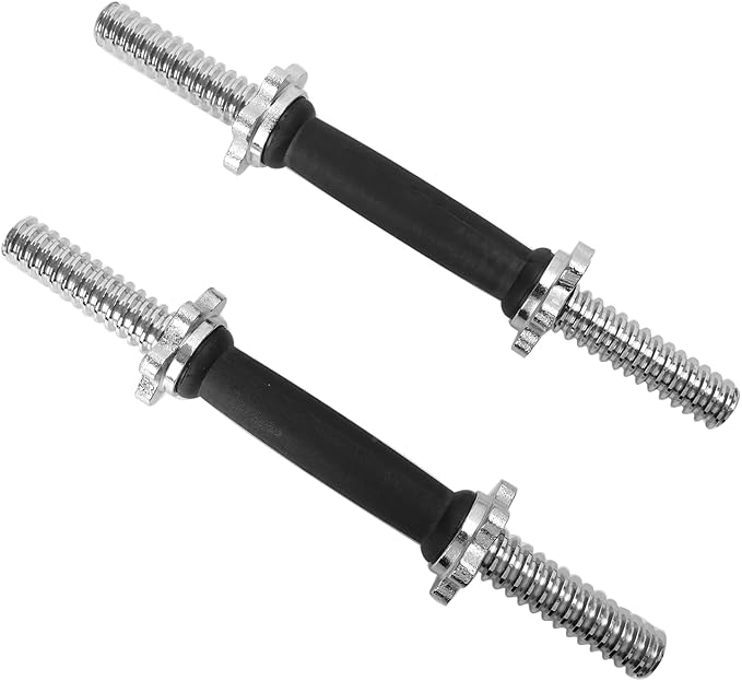 Threaded Dumbbell Rubber/Chrome Handles 1 Inch Pair, Adjustable Dumbbell Bar Handles, Fits Standard Weight Plates with 1” ...