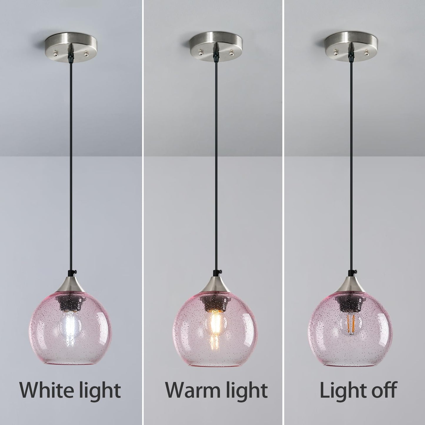 Lbsqj Pink Glass Pendant Lights Kitchen Island Globe Pendant Light Fixtures Modern Pendant Lighting For Bedroom Living Dining Room Light Fixture (5.9 In  2 Pack)