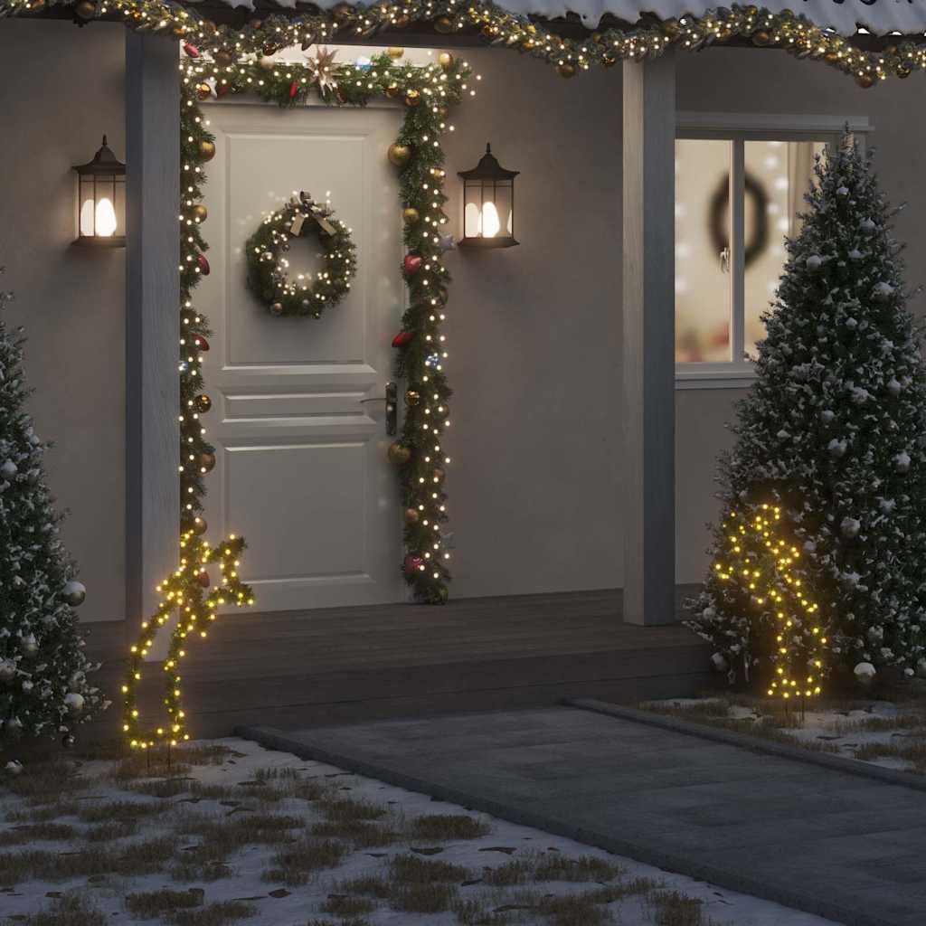 vidaXL Meteor-Shaped Christmas Light Decoration, 80 LED, IP44 Waterproof, 24.4in Size, Green Pine Needle Covering, Warm White Light