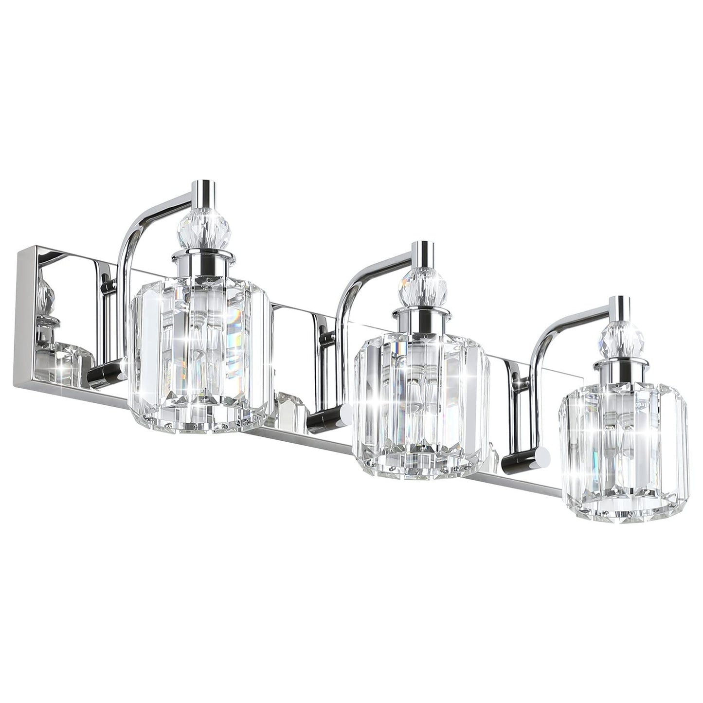 Ralbay 3-Light Crystal Vanity Light Fixtures, 24 Chrome Stainless Steel, Model 8605 For Modern Bathroom Wall Lighting