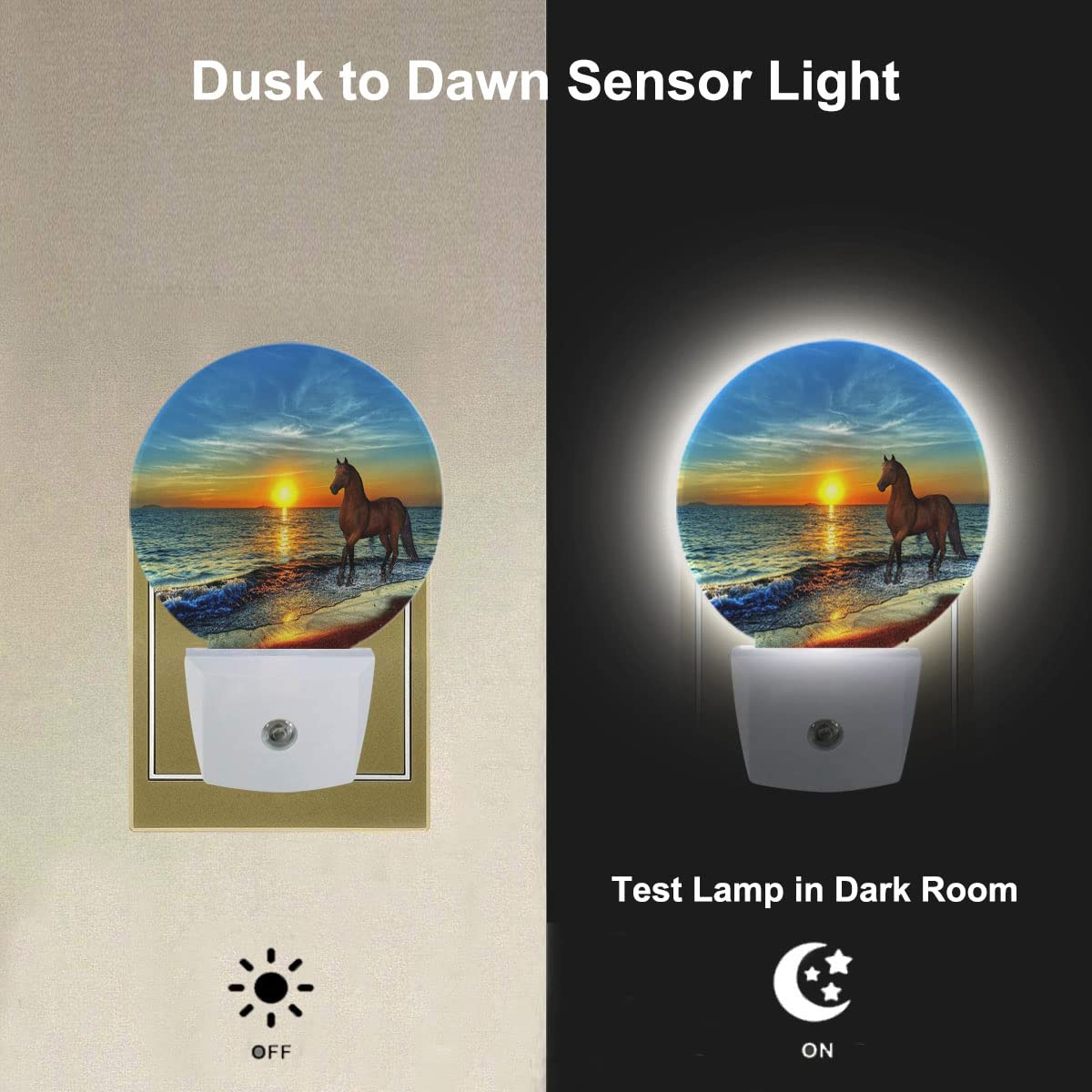 Uanvaha Night Light, LED, 0.5W, Dusk to Dawn Sensor, 1.6inD x 3inW x 4.8inH, Brown Horse Running by