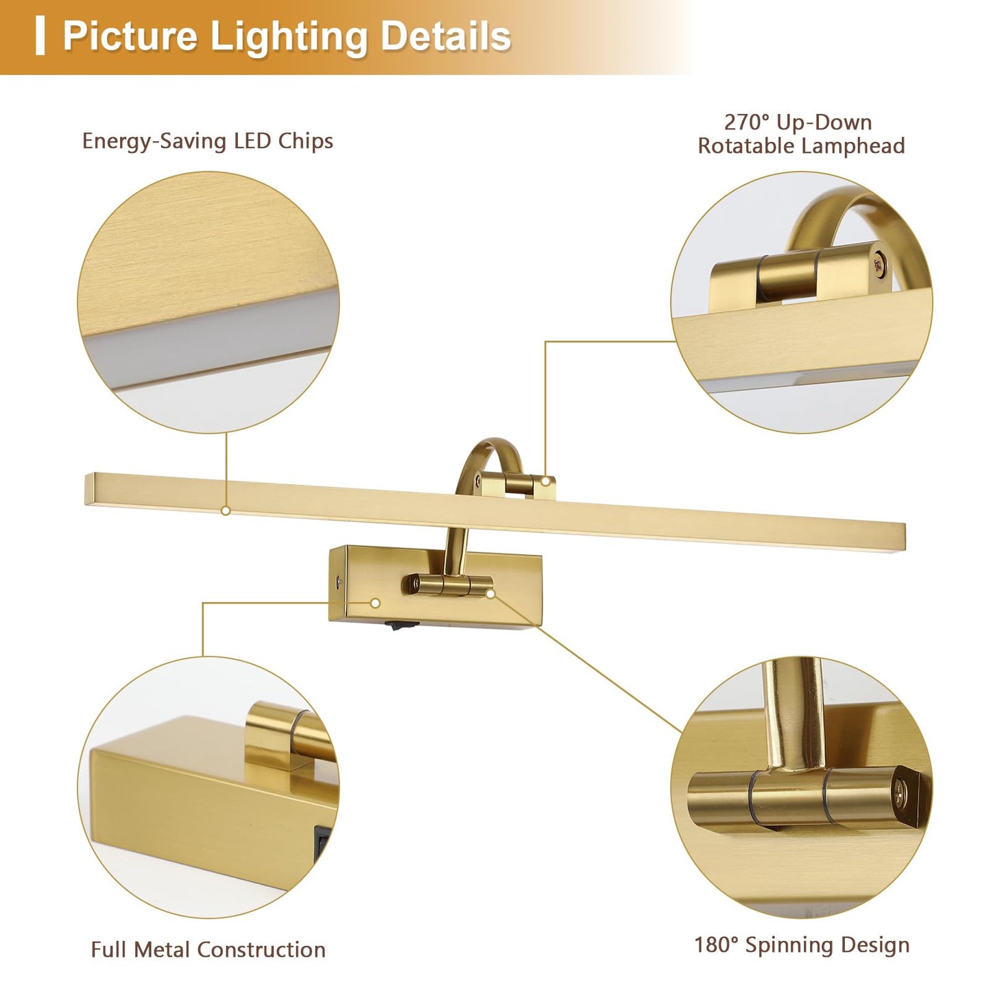 Wireless Picture Lights For Wall Battery Operated  Brass Art Lighting For discomfort-reducingtings Rechargeable Gallery Lights With Remote And Timer 3Cct Dimmable discomfort-reducingting Lights For Artwork Portrait 23.62 Inch