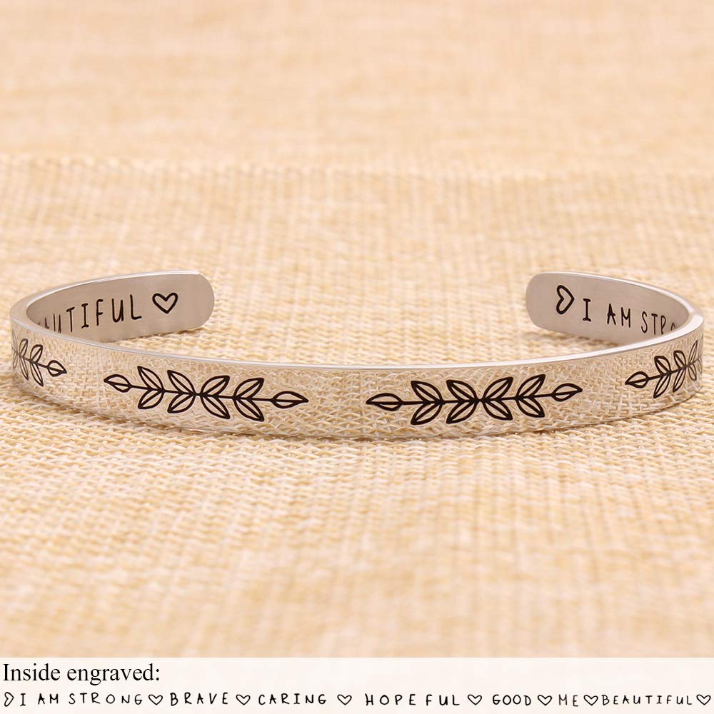Btysun Bracelets for Women Inspirational Gifts for Her Motivational Cuff Bangle Friendship Friend Bracelets Mantra Quotes Engrav