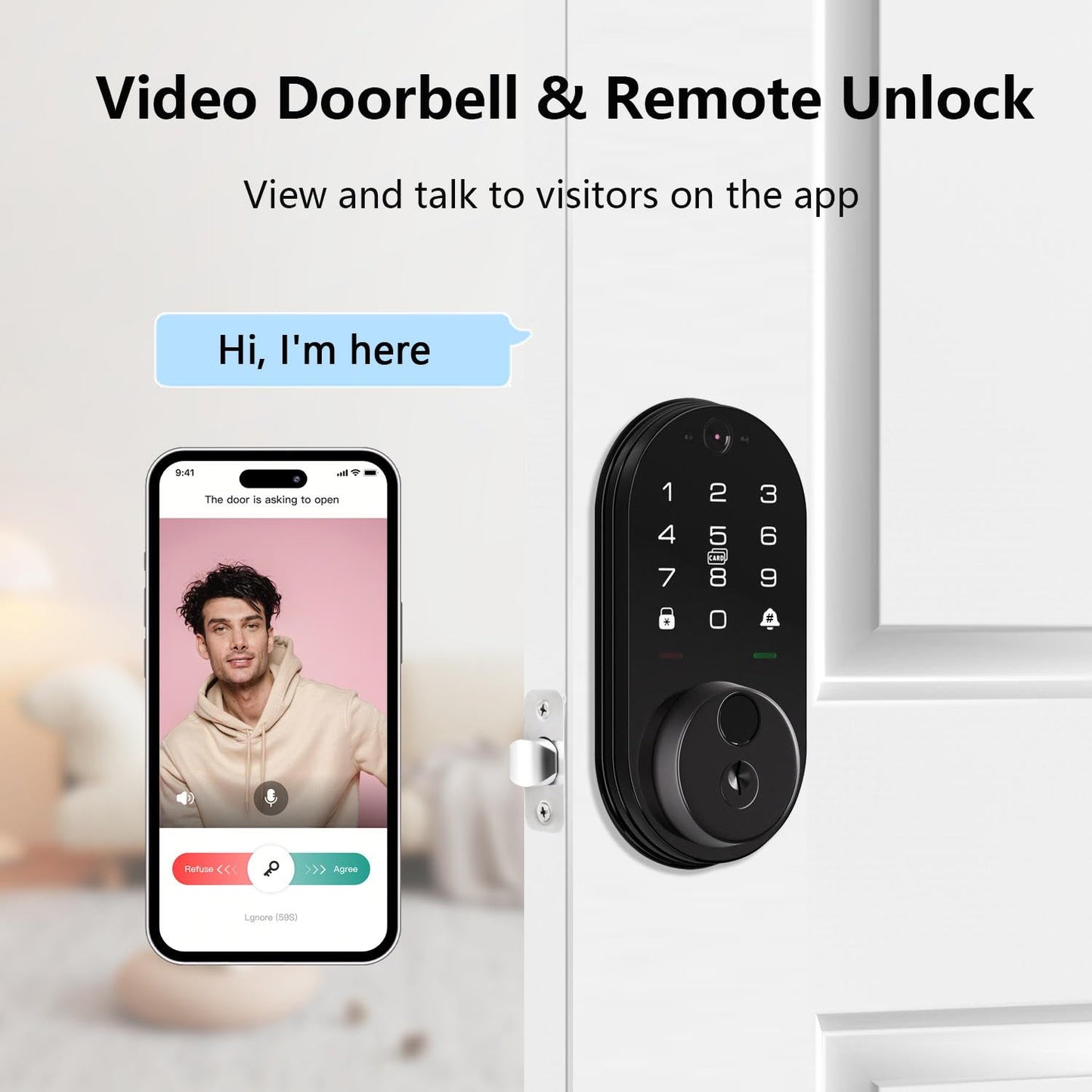 Jacchozhi Fingerprint Smart Lock with Camera, Keyless Entry Door Lock for Front Door, Video Smart Deadbolt with Doorbell, Built-in 2.4GHz WiFi,2-Way Audio, APP Control,IP54 Waterproof, 8 AA Batteries