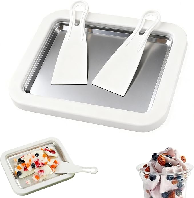 Rolled Ice Cream Maker, At-Home Rolled Ice Cream Machine with Instant Freeze Tray & 2 Scrapers,DIY Fun Family Activity Instant Ice Cream Maker for Yogurt, Sorbet (White)