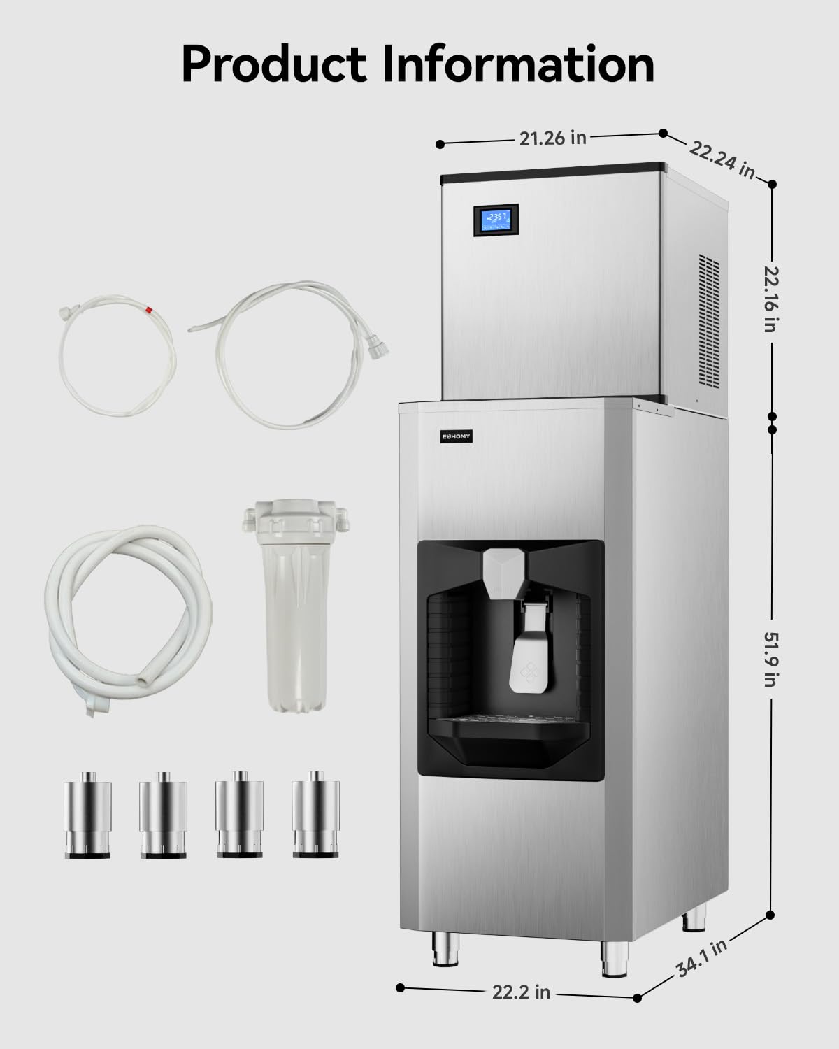 EUHOMY Commercial Ice Maker Machine 400Lb/24H, Ice Ready in 10-15 min,SECOP Compressor, Industrial Ice Machine with 130Lbs Automatic Ice Bin Dispenser, Ice Maker Machine for Hotel/Restaurant/Business
