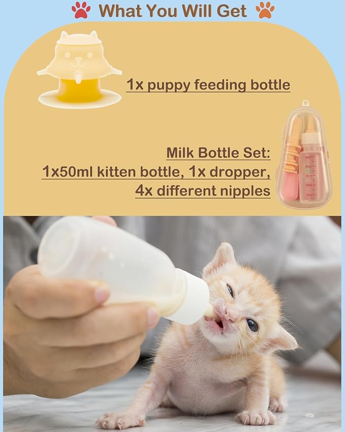 Puppy Bottles for Nursing Puppy Milk - 230ML Upgrade Puppy Feeder for Multiple Puppies, Kitten Bottle Feeding Kit,4 Nursing Nipples for Kittens,Puppies (Orange)