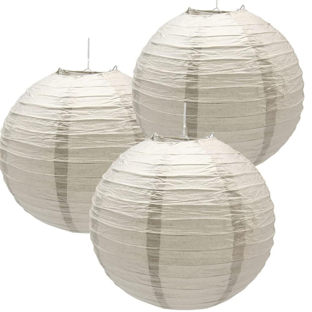 Hocansen 3pcs Paper Lanterns, Round Decorative Chinese Lanterns, 12in, Gray, Model DL-Grey for Birthday, Halloween, Wedding, Home Decor