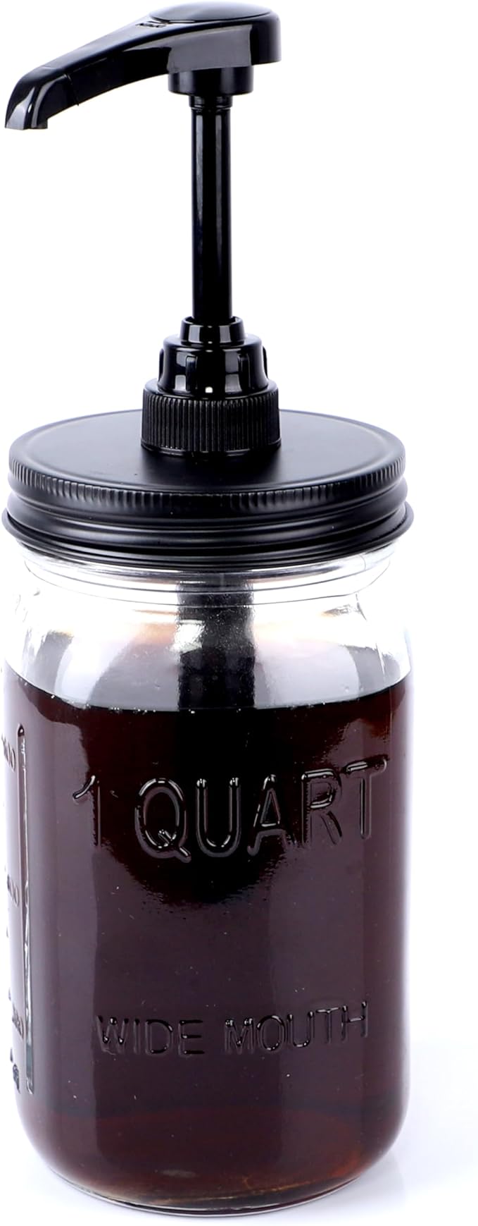 32 oz Mason Syrup Sauce Honey Dispenser Pump Bottle 1 Quart Wide Mouth Glass Coffee Syrup Condiment Ketchup Container Food Grade Airtight & Leak-Proof