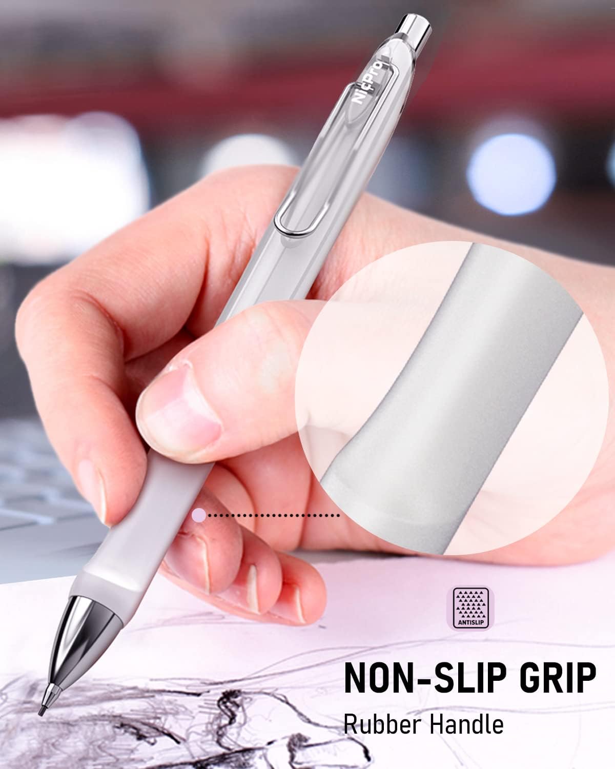 Nicpro 6PCS Pastel Mechanical Pencil Set 0.9 mm, Cute Mechanical Pencils 0.9 with Comfort Grip with 12 Tube HB Lead Refill, 3 Eraser, 9 Eraser Refill for Student Writing, Drawing, Sketching- with Case