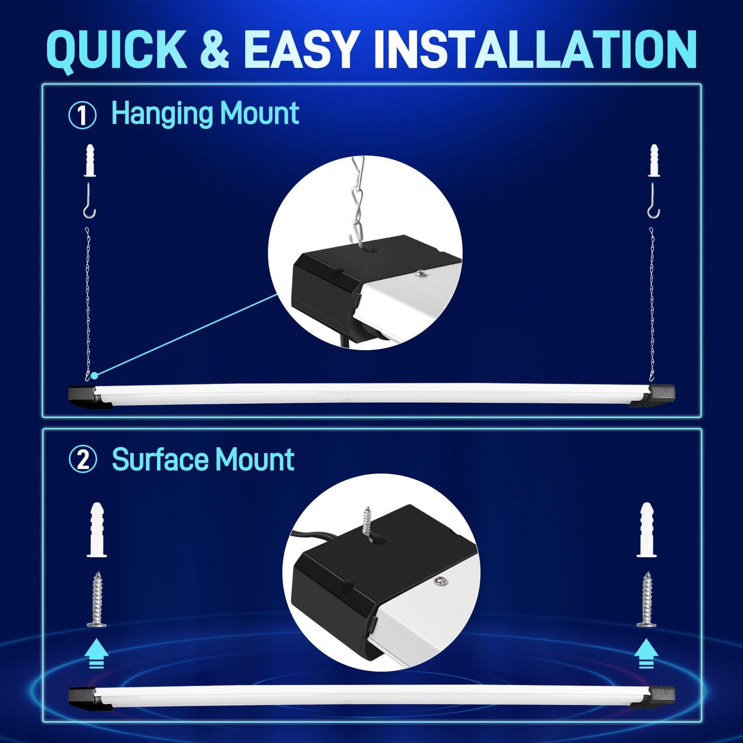 hykolity LED Shop Light 4FT, 42W, 5000K Daylight, Linkable, Flush Mount or Hanging, Black, Model HBSP-MB4F-50