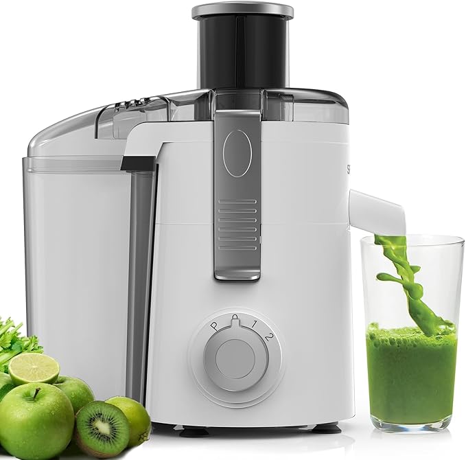 Compact Centrifugal Juicer with 3 Speed Controls, Wide Feed Chute, High Juice Yield, Easy-Clean Design, BPA-Free – White
