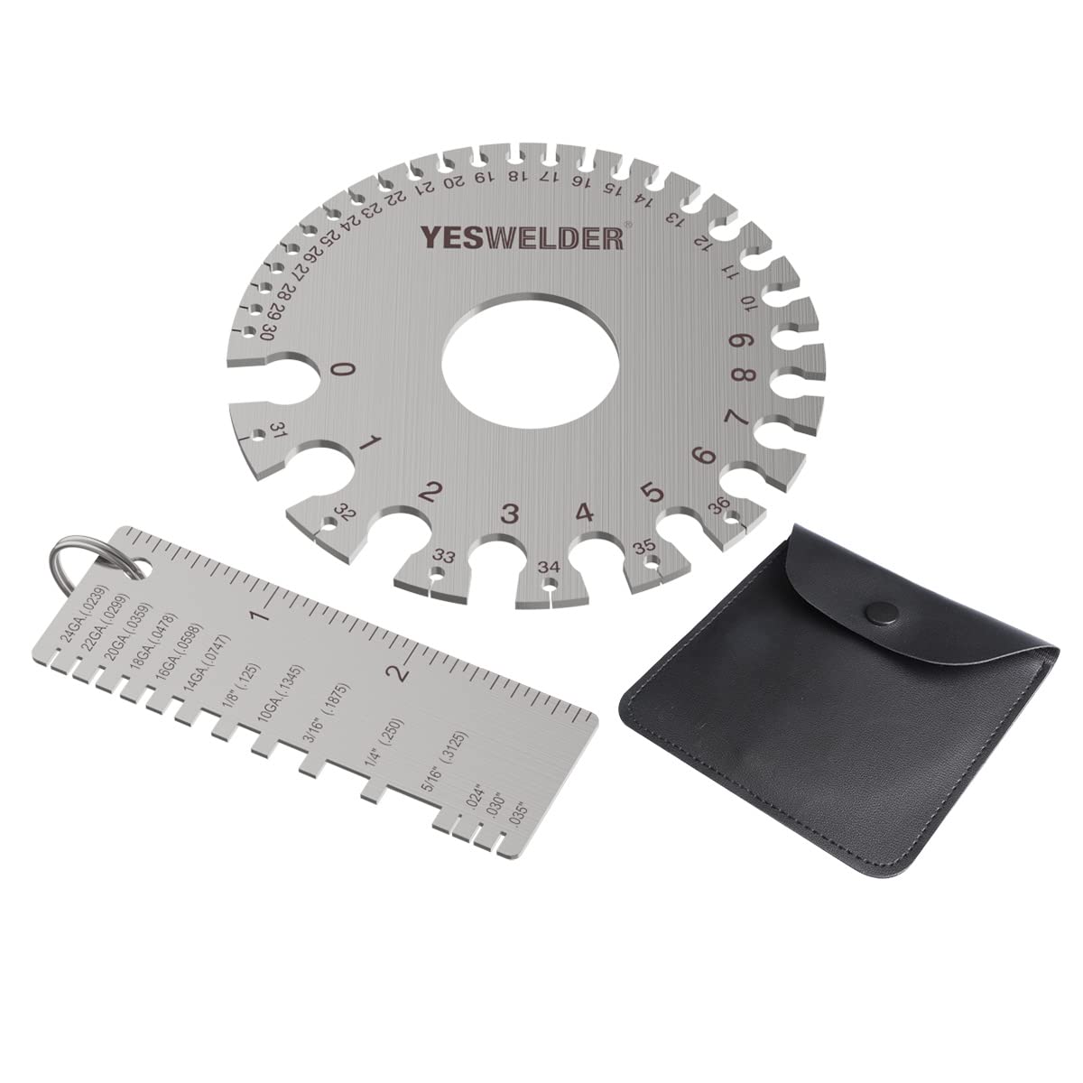 YESWELDER Round Dual Sided Metal Sheet Gage & Metal Sheet Thickness Gauge 2pk Stainless Steel Wire Welding Gauge