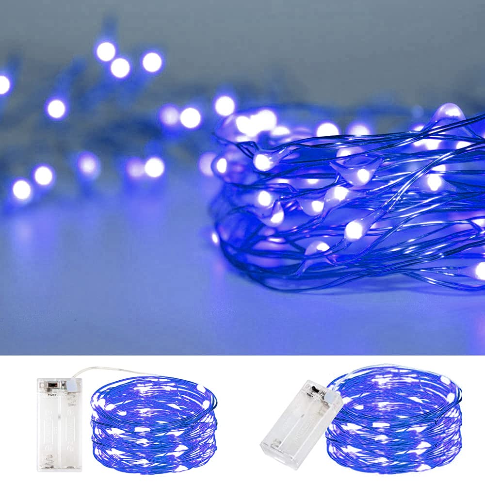 Baisico Waterproof Led String Lights, 2 Pack 20Ft, 60 Leds, Copper Wire Fairy Lights, Blue