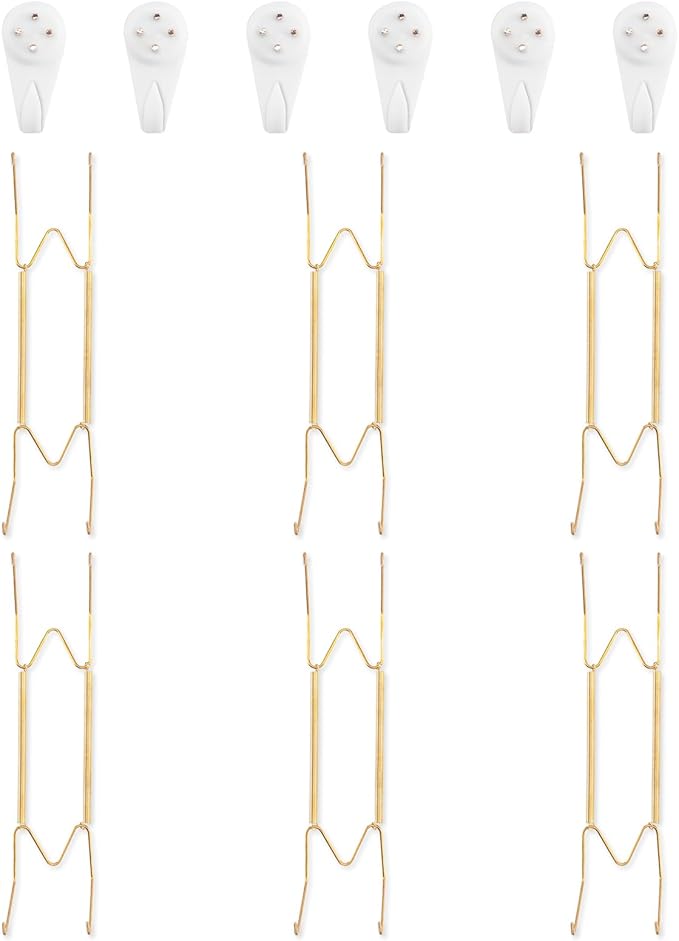 Bilillo 6 Pack Plate Hangers for the Wall, Suitable for 10-14 inch Art Plate, Stainless Steel Invisible Heavy Duty Wire Plate Holder with Wall Hooks, Plate Hangers for Displaying Plates, Platter, Dish