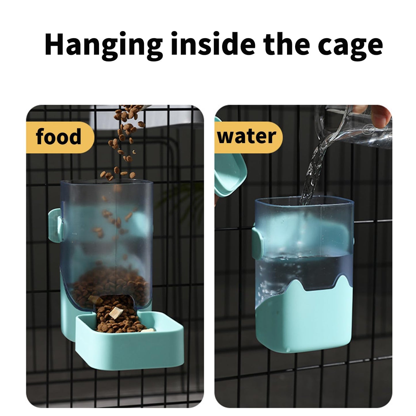 PODOO Rabbit Food Water Dispenser, 24oz No Drip Bunny Water Feeder, 34oz Large Hanging Automatic Pet Food Dispenser, Hanging Outside or Inside The Cage for Small Animals (Food+Water)