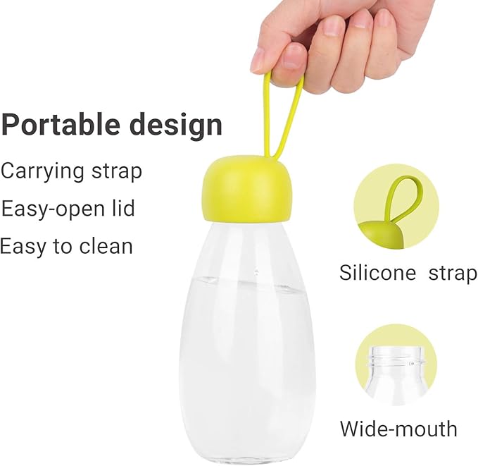 emoi BPA Free Water Bottle, 12oz/360ml Cute Water Bottle with Carrying Strap, Ideal for Kids Boys Girls Students Women Healthy Hydration-Green