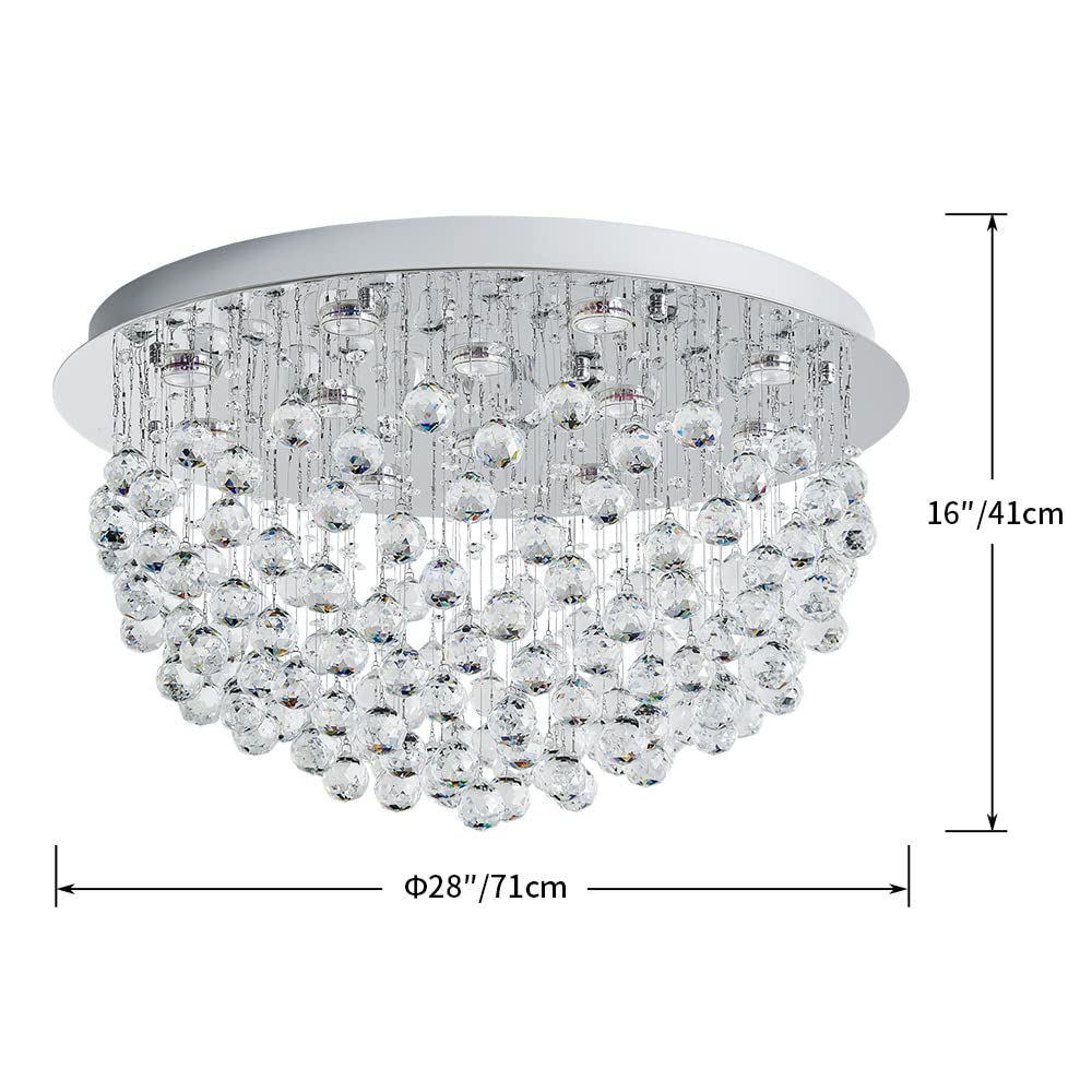 SM Saint Mossi 12-Lights Modern Chandelier K9 Crystal Light Fixture H16 x D28 Silver Model NARF5_02149