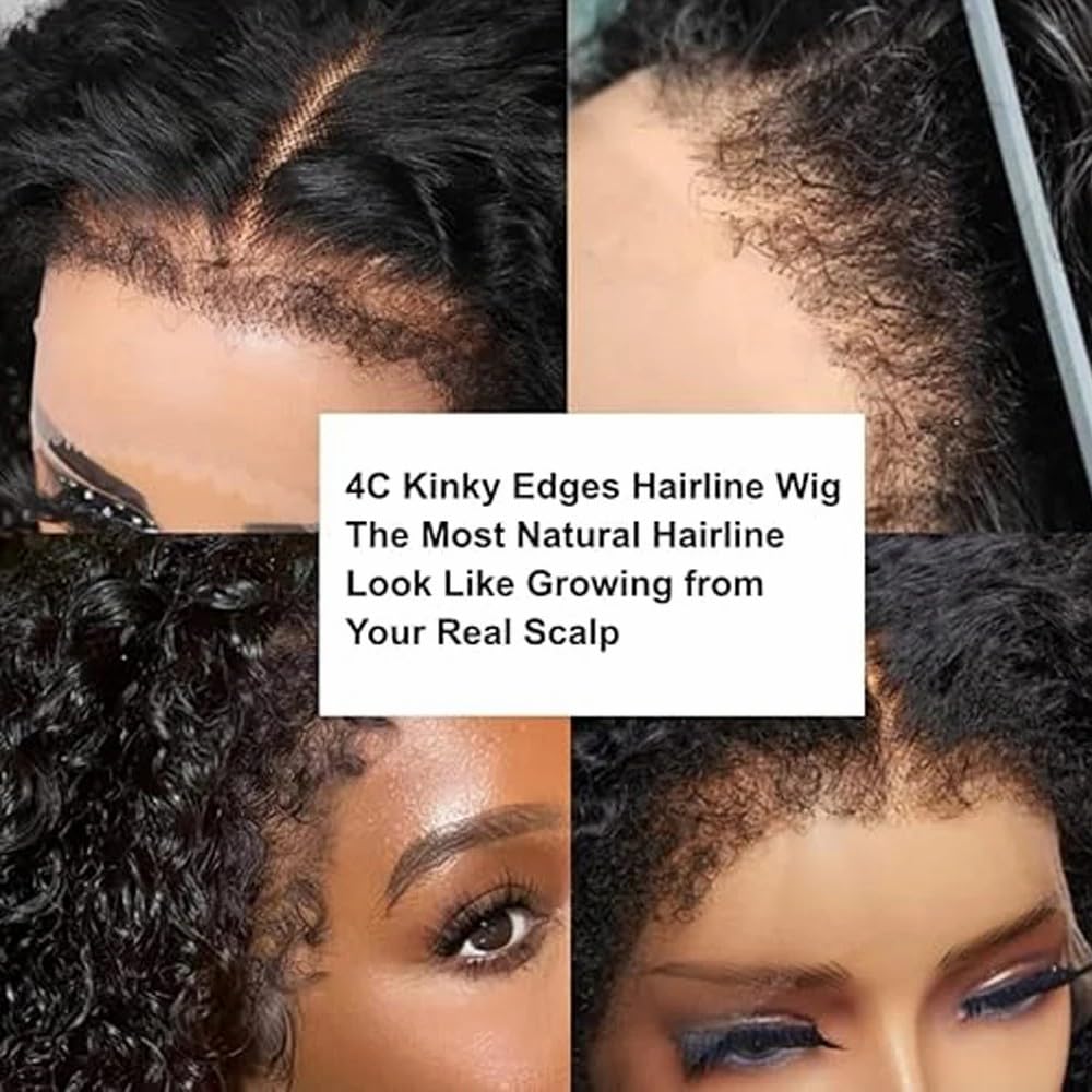 Beauhair Glueless Afro Curly Wigs with 4C Edges hairline Human Virgin Hair wig 4x4 Lace Front Afro Kinky Curly wig 210% Density