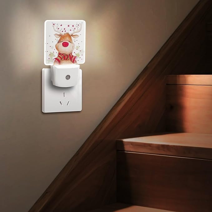 Christmas Deer Night Light, Plug into Wall Decor Nightlights for Bedroom, Bathroom, Hallway, Kitchen, with Dusk to Dawn Light Auto Sensors LED Night Lights for Boys Girls Women Men Room Gifts