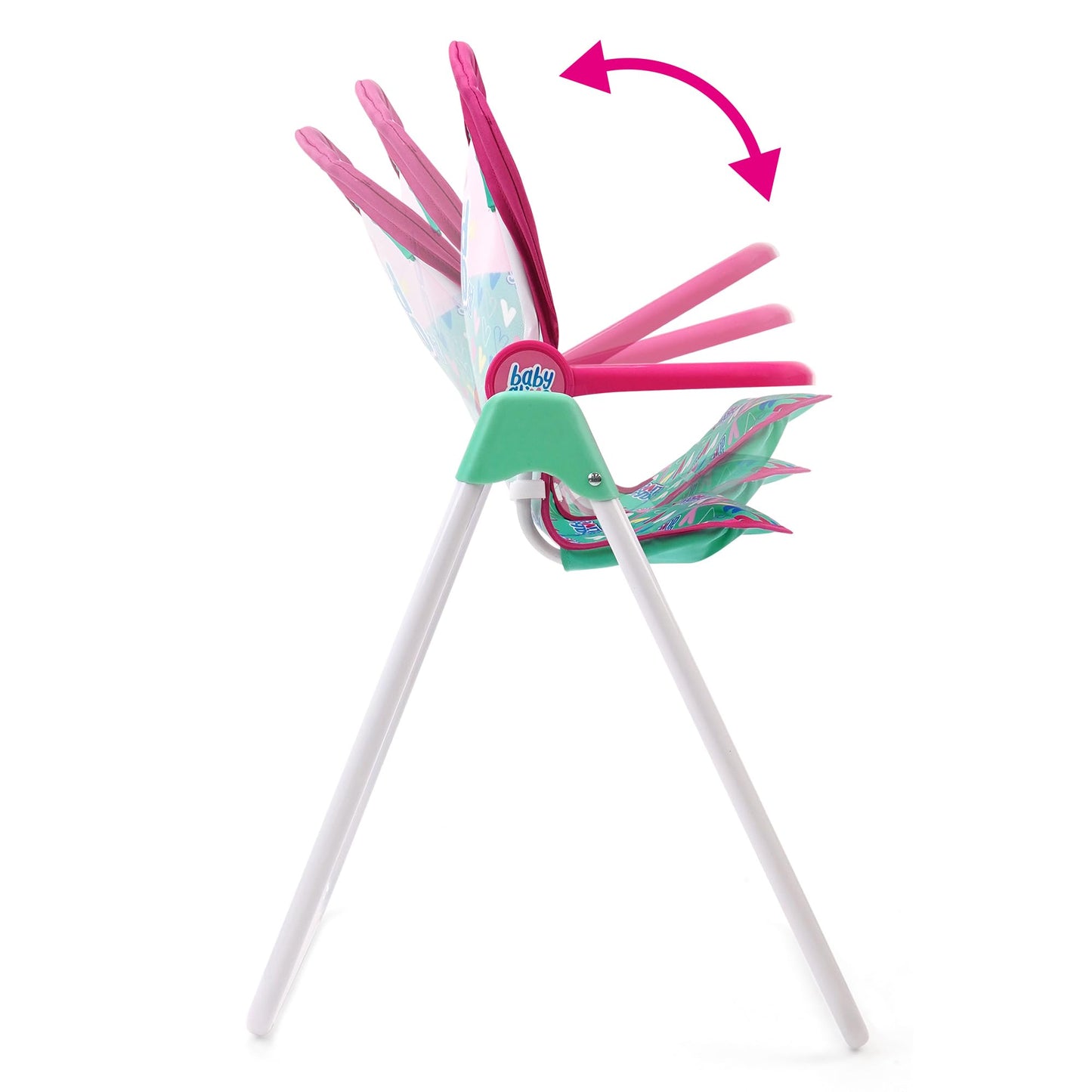 Baby Alive: Doll Highchair Set - Green, Pink, Hearts - for Dolls Up to 24", 5 Matching Feeding Accessories, Rotating Seat, Folding, Kids Toy Ages 3+