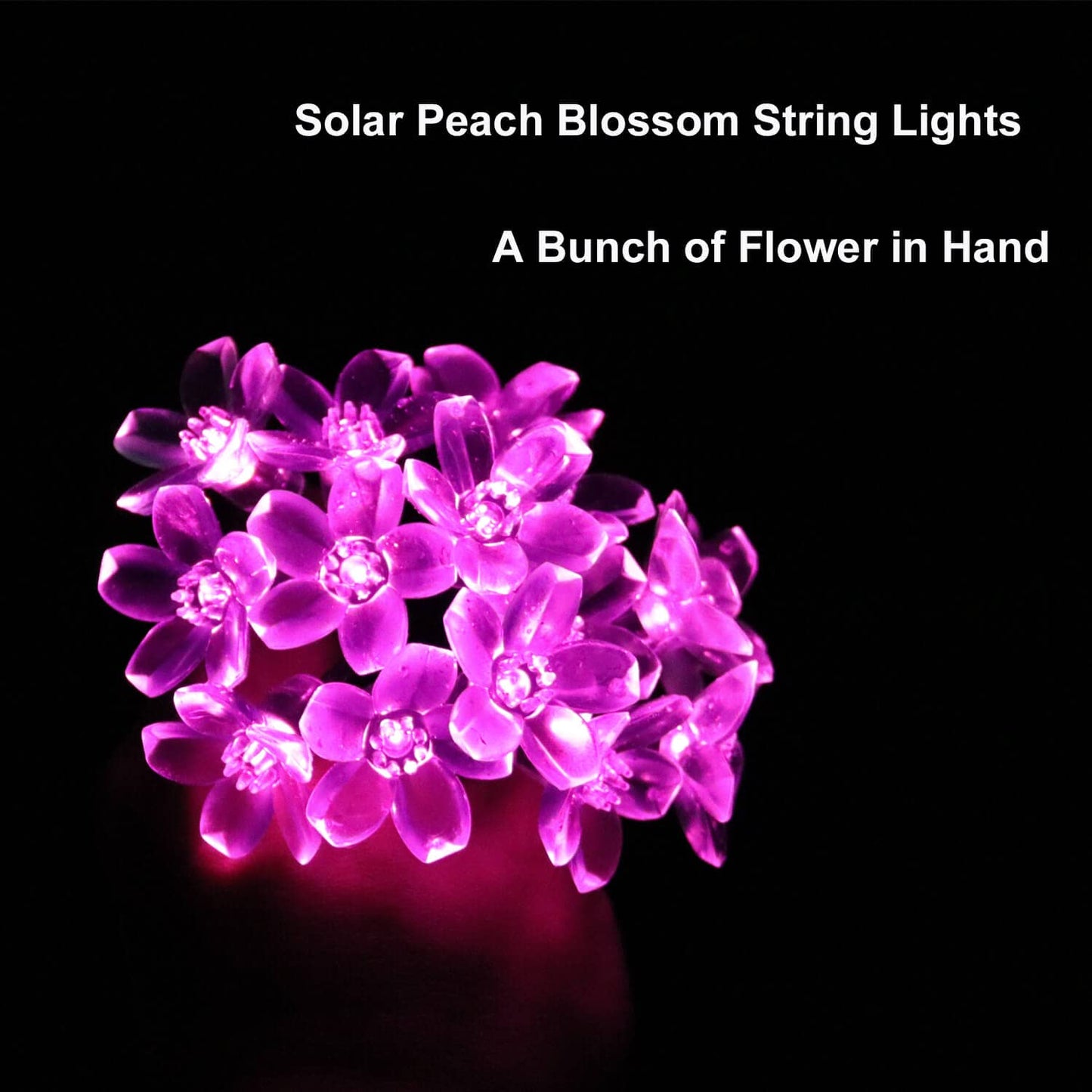 SEMILITS Solar Powered String Lights, 50LED Flower Shaped, Pink, Outdoor Decoration for Patio and Garden
