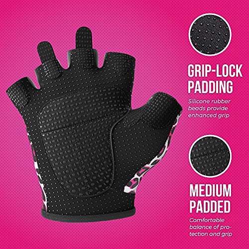 Contraband Pink Label 5297 Womens Design Series Leopard Print Lifting & Rowing Gloves (Pair) - Lightweight Vegan Medium Pa...