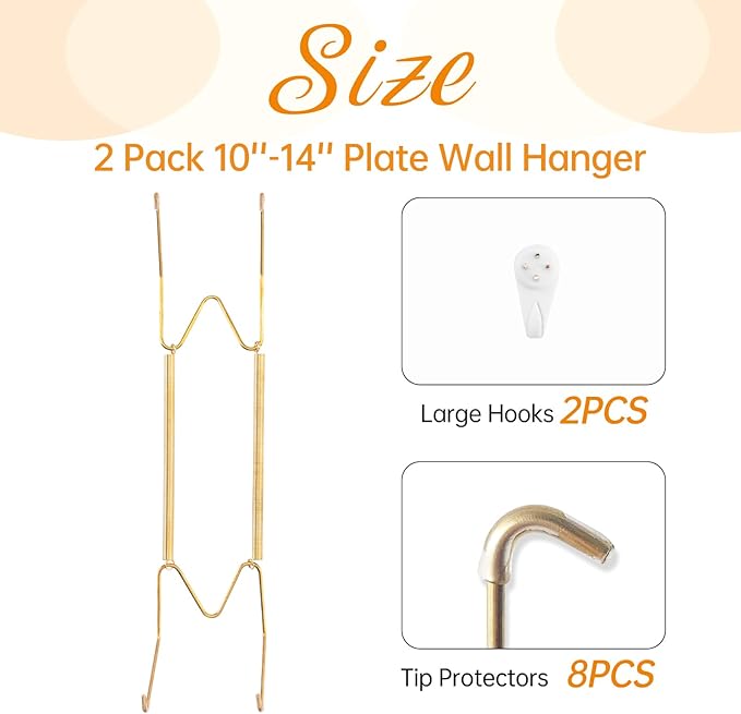 Bilillo 2 Pack Plate Hangers for The Wall, Suitable for 10-14 inch Decorative Plate, Stainless Steel Invisible Heavy Duty Wire Plate Holder with Wall Hooks, Plate Hangers for Displaying Plates