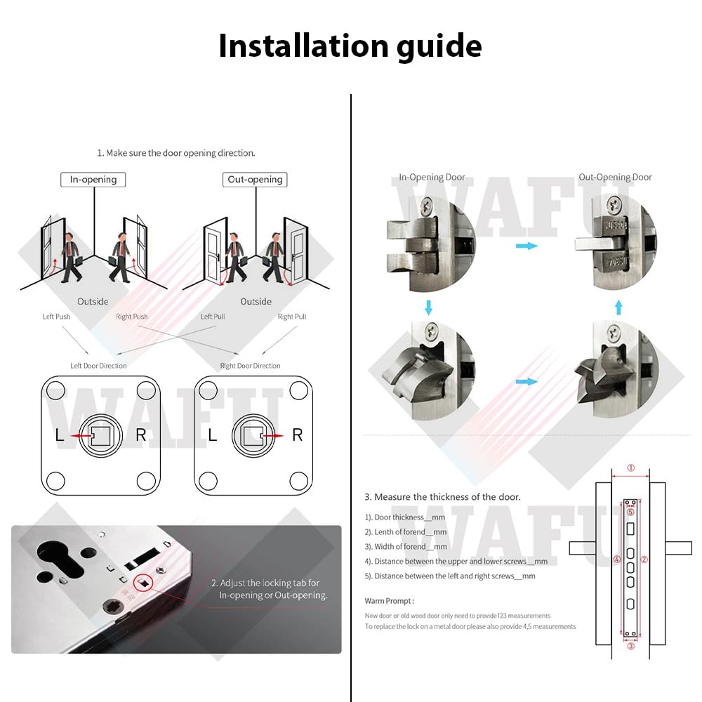 Smart Lock with 120° Wide-Angle Camera and Smart Doorbell Keyless Entry Door Lock Handle Aluminum Alloy Biometric Door Lock TY App Remote Operation WiFi for 35-60mm Office Home Bedroom Door