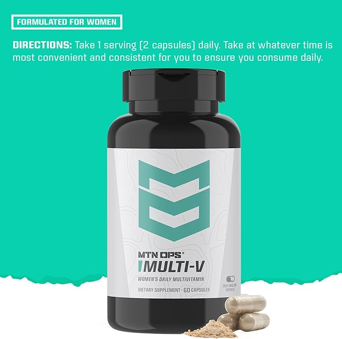 MTN OPS Multi-V Womens Multivitamin Vegetarian Capsules, Essential Daily Vitamin Complex, 60 Capsules, 30 Day Supply