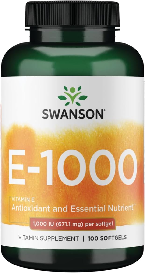 Swanson Vitamin E - Natural Vitamin Supplement Promoting Cardiovascular Health - Natural Formula Delivering Essential D-Alpha Tocopherols - (100 Softgels, 1000 IU Each)