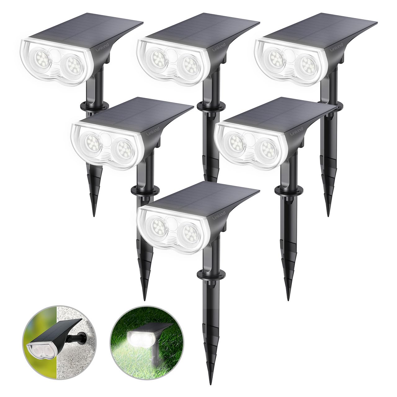 Linkind Solar Spot Lights Outdoor, 16 LEDs, IP67 Waterproof, Daylight, 6 Pack, Acrylonitrile Butadiene Styrene