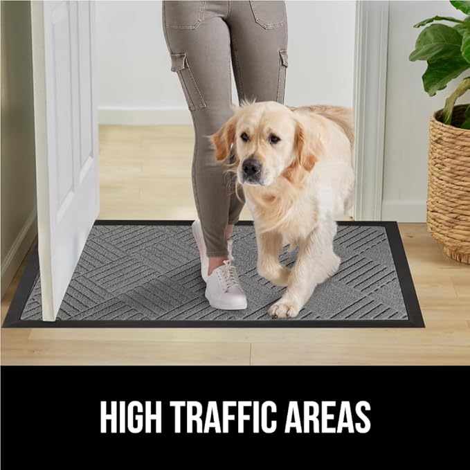 GORILLA GRIP 100% Waterproof All-Season WeatherMax Doormat, Durable Natural Rubber, Stain and Fade Resistant, Low Profile, Indoor Outdoor Door Mats, Easy Clean Patio Entrance Mat, 23x35, Steel Diamond