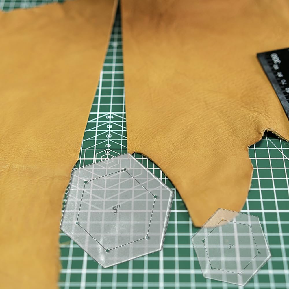 7 Pieces Hexagon Quilting Template with 1/4 Inch Seam Allowance, Hexagon Acrylic Quilting Rulers and Templates for Sewing DIY Manual Crafts Including 1 Inch*2, 1.5 Inch*2, 2 Inch, 3 Inch, 5 Inch