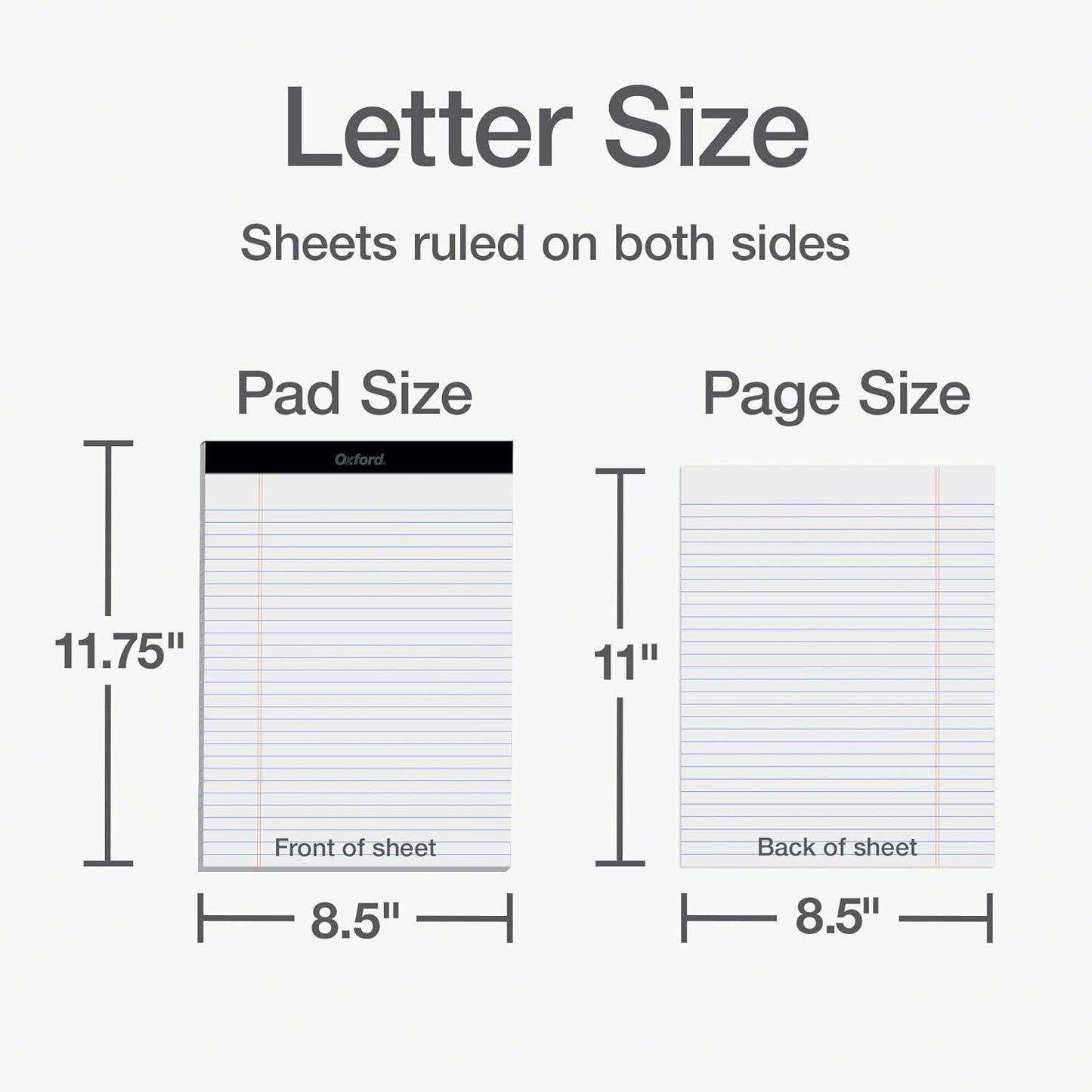 Oxford 8.5 x 11 Legal Pads, Wide Ruled, White Paper, 50 Sheets Per Writing Pad, Made in the USA (74030) | (Pack of 72)