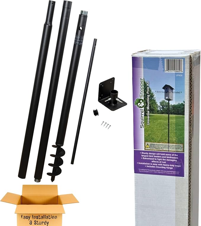 Universal Mounting Pole Kit – Heavy-Duty Rust-Resistant Bird House & Feeder Post with Versatile Mounting Flange, Threaded ...