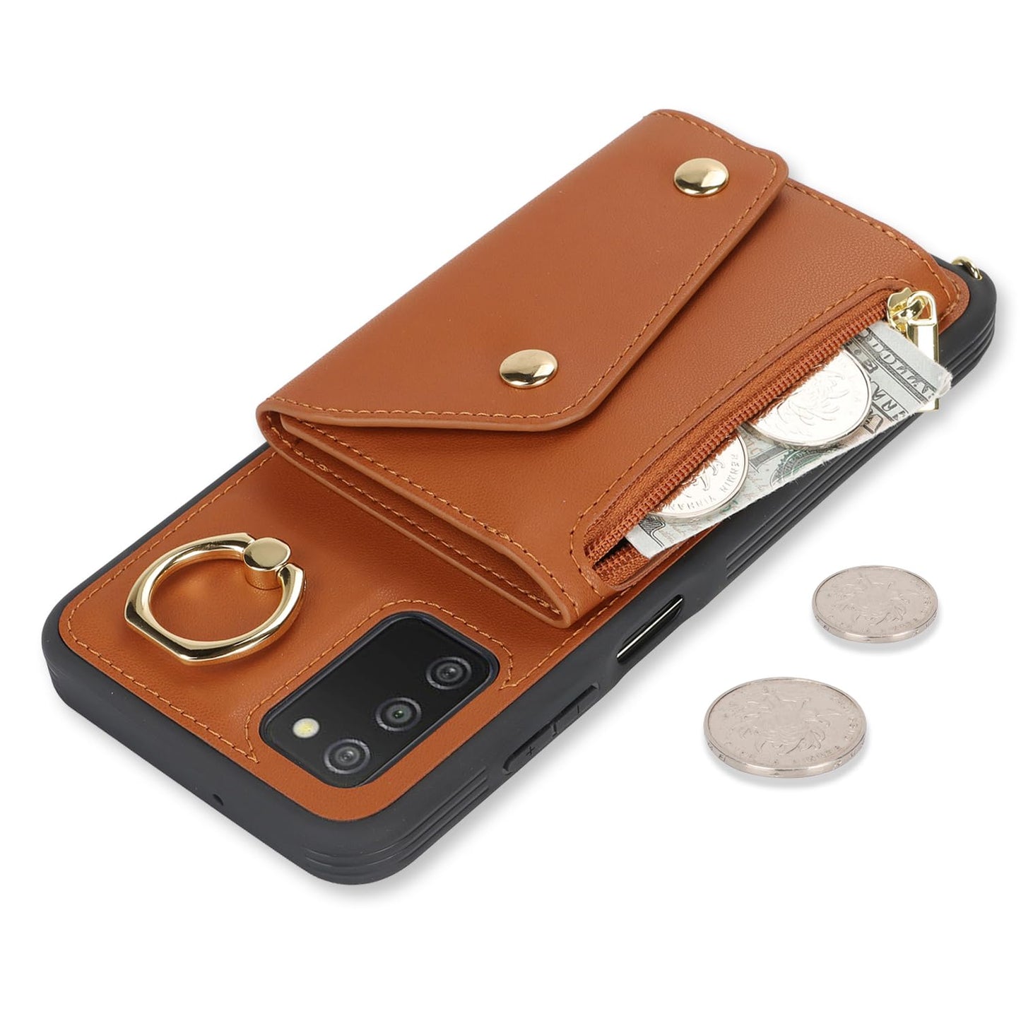 Lipvina For Samsung Galaxy A03S 5G Case With Card Holder And Strap - Zipper Pocket,Crossbody Lanyard Strap,Credit Card Holder,St