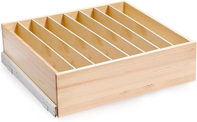 Pull Out Cabinet Organizer with Divider, 31''W×21''D×7''H Soft Close Wood Drawer for Kitchen Pantry, Finished, Heavy-Duty, Bottom Assembly (Wood Drawer Part Width is 30'')