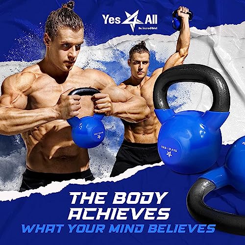 Yes4All Kettlebell, 5-100 LB Vinyl Coated Cast Iron Strength Training Kettlebells for Home Gym Exercises, Fitness, Full Bo...
