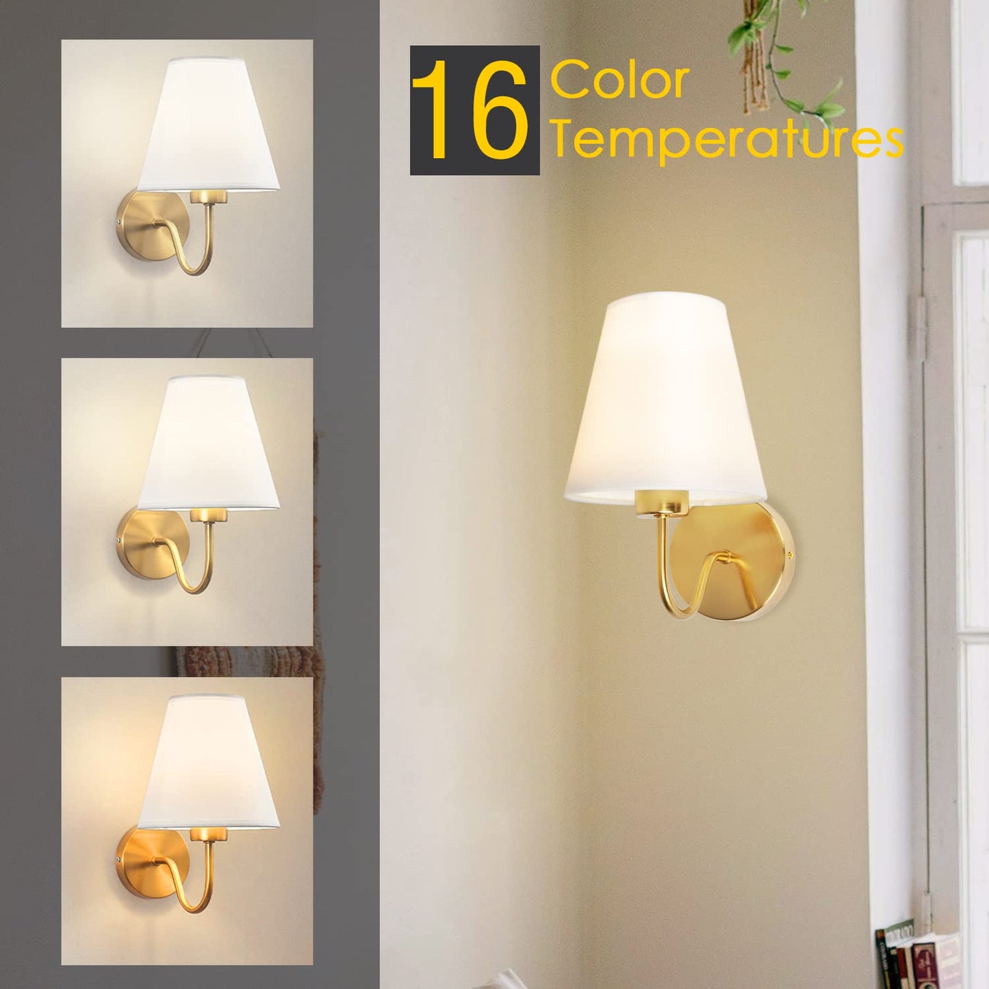 Adust Battery Operated Wall Sconce Set of Two, Remote Control, Dimmable, Antique Brass, LED Bulb, Model RML-B