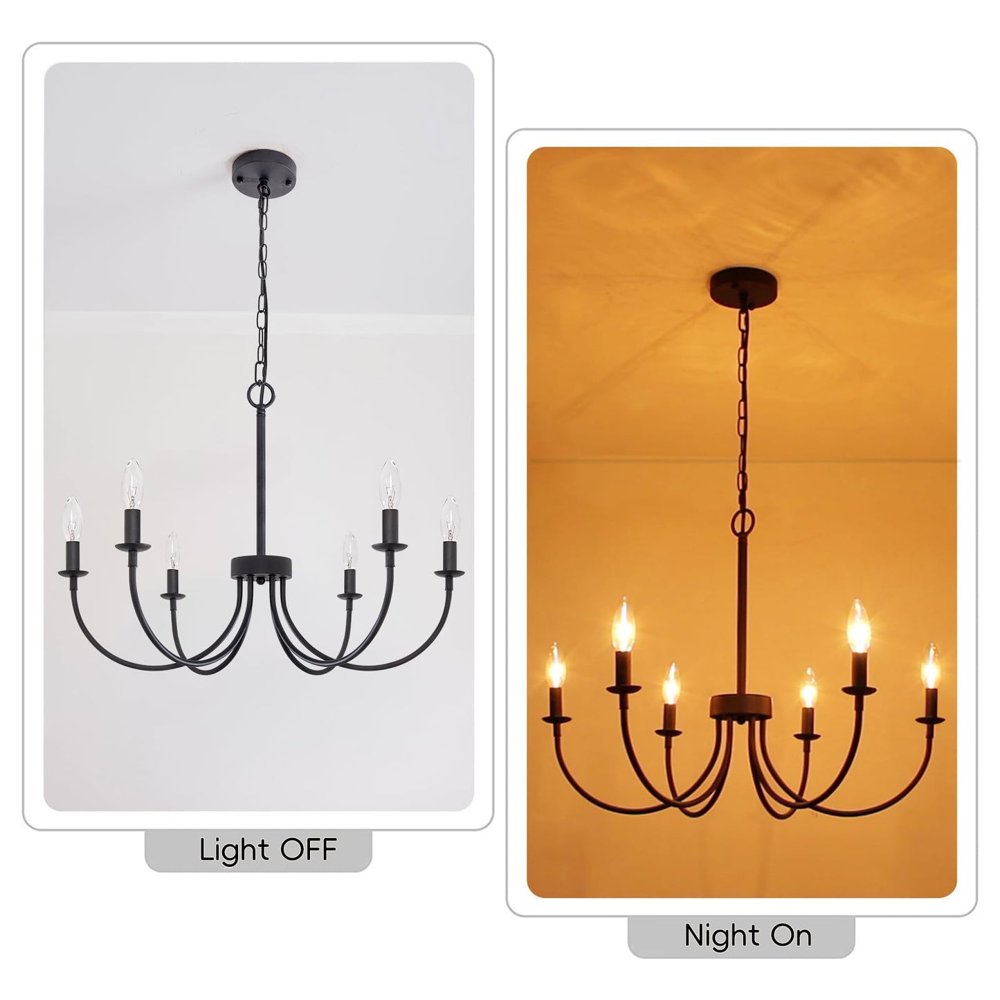 Rviezza Black Chandelier  6-Light Farmhouse Chandelier For Dining Room Lighting Fixtures Hanging  Rustic Candle Modern Chandeliers For Living Room Bedroom Foyer Kitchen(Frosted Black)