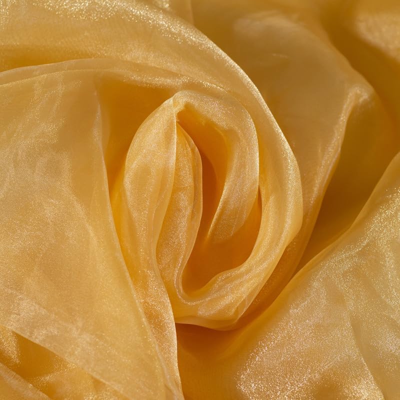 Fynite Champagne Gold Organza Fabric by The Yard | 2 Yard Long | 44" Wide | Bridal Soft Sheer Organza Tulle for DIY Wedding Dress Fashion Craft Decorations