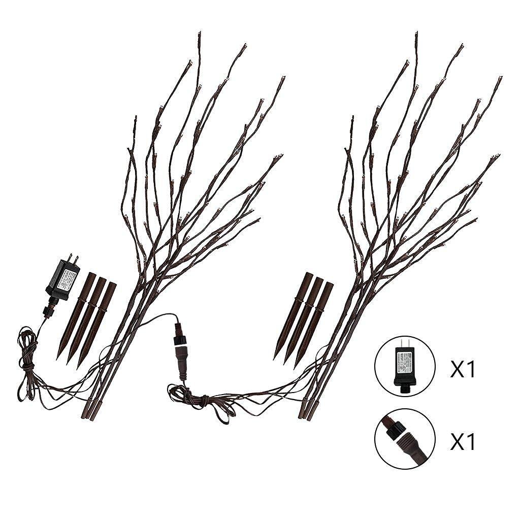 Vanthylit Lighted Twig Stakes Set Of 2, 30 Brown Plastic, 120 Warm White Lights For Indoor/Outdoor Pathway Decoration