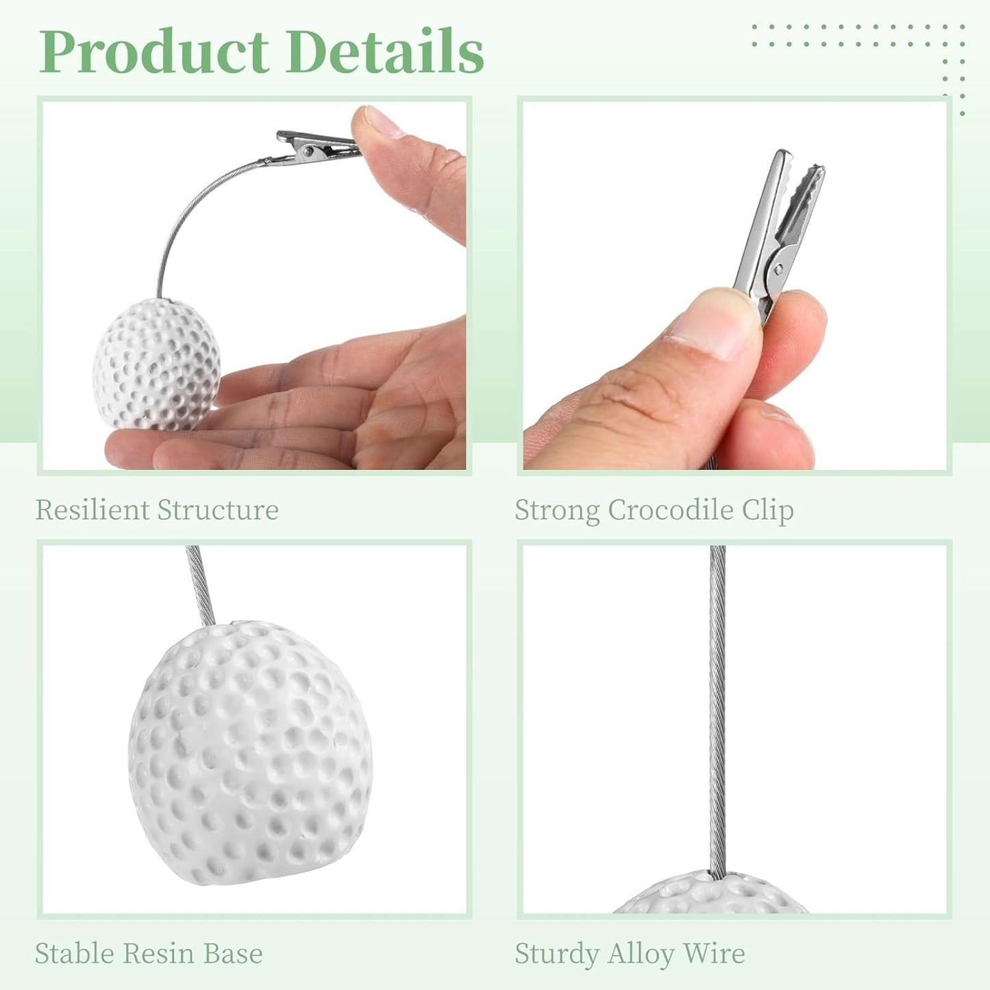12 Resin Golf Ball Memo Clips, Alligator Clip Holders for Photos, Wedding Table Numbers, Office Or Party Use
