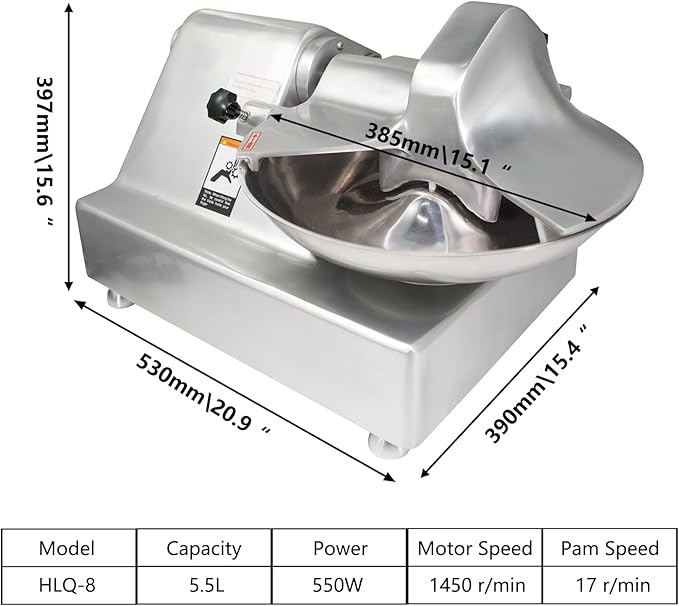CLIVIA Commercial Meat Bowl Cutter Mixer, 5.5L Multifunctional Electric Food Chopper Processor Meat Blender Buffalo Chopper for Vegetable Garlic 550W 1450 r/min